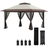 Outsunny Faltpavillon 4 x 4 m, Gartenpavillon mit 4 Netzwänden, Beige