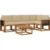 vidaXL Outdoor-Sofagarnitur 6 stk. Natur und Beige Massivholz Akazie