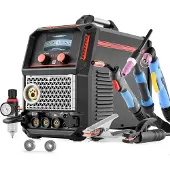 Vevor Schweißgerät 5-in-1 Kombi, Schneiden/WIG/MIG/Füllstoff-MIG/MMA, 50-A-berührungsloses Plasma- & 200-A-Synergic-Schweißgerät, 220-V-Alu-Impuls-MIG-Schweißgerät, kompatibel mit Spool Gun