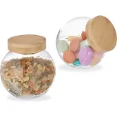 Relaxdays Bonbonglas mit Bambusdeckel, 2er Set, Vorratsgläser Süßigkeiten, Candy Bar Zubehör, 1,5 l, transparent/natur