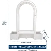 KHW Gartenbank "Brüssel" mit Pflanzkästen und Rosenbogen aus Kunststoff. Maße 174x49xH207 cm; Farbe: Weiß.