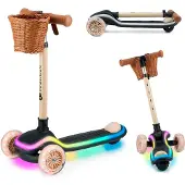 Kinderkraft RAKET - Kinderroller – 3 Räder – LED-Plattform & RGB-Räder – Höhenverstellbar – Klappbar – Ab 2 Jahren – Bis 50 kg, Beige