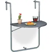 Relaxdays Balkonhängetisch klappbar, BxT: 59,5 x 63 cm, 3-fach höhenverstellbar, 2 Getränkehalter, Geländertisch, grau