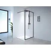 Vente-unique Duschwand für begehbare Dusche - 100 x 200 cm - Schwarz matt - Gehärtetes Glas - AMBERI