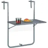 Relaxdays Balkonhängetisch klappbar, BxT: 59,5 x 60 cm, 3-fach höhenverstellbar, 2 Getränkehalter, Geländertisch, grau