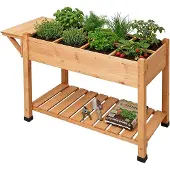 Relaxdays Hochbeet, 8 Fächer, 2 Ablagen, HxBxT: 81 x 128 x 56 cm, Balkon & Terrasse, Pflanztisch, Tannenholz, orange