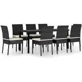 vidaXL 9-tlg. Garten-Essgruppe Poly Rattan Schwarz