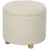 STILVORA Aufbewahrungs-Fußhocker Polyester Cremeweiß Ø45 x 41 cm mit Stauraum