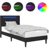 Syfax Bettrahmen mit LED-Lichtleisten Schwarz 90 x 200 cm Kunstleder