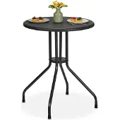 Relaxdays Gartentisch, H x D: 73 x 60 cm, Rattanoptik, Kunststoff & Stahl, Outdoor Esstisch, runder Balkontisch, schwarz