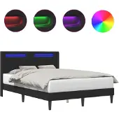 Syfax Bettrahmen mit LED-Lichtleisten Schwarz 120 x 200 cm Kunstleder