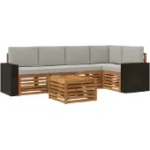 vidaXL Outdoor-Sofagarnitur 6 stk. Natürlich und Hellgrau Polyester