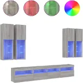 Syfax 7-tlg. TV-Wohnwand mit LED-Leuchten Grau Sonoma