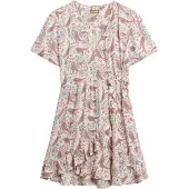 Superdry für Damen. W8011877A SS Beige bedrucktes Mini-Cross-Over-Kleid (XL), Lässig, Viskose, Kurzarm