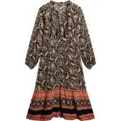 Superdry für Damen. W8011887A Schwarzes bedrucktes Midikleid (S), Lässig, Langarm, Bio-Baumwolle, Nachhaltig