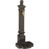 Relaxdays Standbrunnen antik, mit Wasserhahn & Becken, HxBxT: 82 x 29 x 33 cm, Wasserzapfsäule Garten, Terrasse, braun