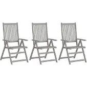 vidaXL Eleganten-Stil Verstellbare Gartenstühle 3 Stk. Grau Massivholz Akazie DE5841272