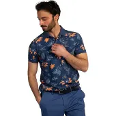 New Zealand Dunkelblauwe Poloshirt oranje Blumendruck