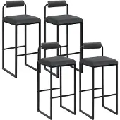 Woltu Barhocker 4er Set mit Fußstütze, Hochstuhl, Samthocker, aus Metall, Dunkelgrau
