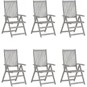 vidaXL Stabli Möbel Verstellbare Gartenstühle 6 Stk. Grau Massivholz Akazie CC4033803