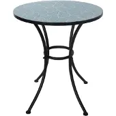 HTI Runder Metall-Gartentisch Celia mit Blätter-Motiv Hellblau Ø 57 cm H 68 cm