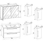 VCM 5-tlg. Waschplatz Waschtisch | Waschbecken Unterschrank Breite 80 cm | Badmöbel Set mit Schubladen Drehtüren Spiegelschrank | Badinos