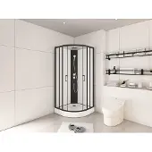 Vente-unique Viertelkreis-Duschkabine - Anpassbare Höhe - 80 x 80 x 213/232 cm - Schwarz Weiß - ROVATA