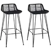 vidaXL Barhocker 2 Stück Schwarz 44 x 46 x 91 cm Rattan und Stahl