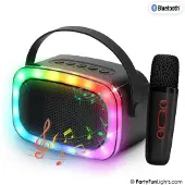 Partyfunlights Mini-Karaoke-Set mit Party-Lautsprecher und Mikrofon, schwarz – Discoverlichting – Kabellos – Für Erwachsene und Kinder