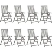 vidaXL Verstellbare Gartenstühle mit Auflagen 8 Stk. Grau Akazienholz
