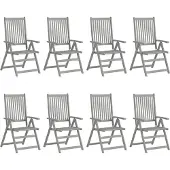 vidaXL Verstellbare Gartenstühle mit Auflagen 8 Stk. Grau Akazienholz