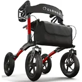 Aktiv shop GmbH ELONEO Rollator faltbar mit Sitz, Outdoor Rollator mit Luftbereifung inkl. Sitzfläche, Rückengurt, höhenverstellbare Gehhilfe aus Aluminium