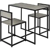 Costway 3 TLG. Küchenbar, Stehtisch mit 2 Barstühlen, Küche Sitzgruppe, Essgruppe mit Metallgestell, Küchentisch aus Holz, Bartisch Set für kleine Räume, Küche, Esszimmer und Bistro (Grau)