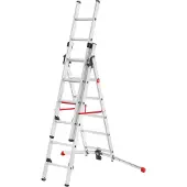 Hailo S100 ProfiLOT 3-teilige Alu-Kombileiter mit LOT-System - gleicht Unebenheiten aus - 2 x 6 + 1 x 5 profilierte Sprossen belastbar bis 150 kg - Aluleiter Germany - Leiter rostfrei - silber