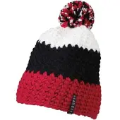 Myrtle beach Unisex 3-farbige Häkelmütze mit Pompon Bommel-Mütze MB7940 red/black/white one size
