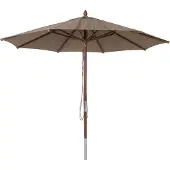 Mendler Gastronomie Holz-Sonnenschirm MCW-C57b, Gartenschirm, Polyester/Holz 14kg, rund Ø3m Seilzug stoßsicher taupe