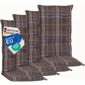 NYVI Gartenstuhl Auflagen Hochlehner 4er Set Barcelona - UV-Beständig, Atmungsaktiv, Strapazierfähig - Hochlehnerauflagen Sitzkissen Outdoor - Sitzauflagen für Gartenstühle 118x50cm Karo Braun
