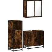 vidaXL 3-tlg. Badmöbel-Set Räuchereiche Holzwerkstoff