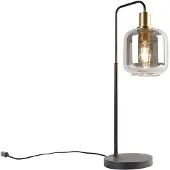 QAZQA - Design Design-Tischlampe schwarz mit Gold I Messing und Rauchglas - Zuzanna I Wohnzimmer I Schlafzimmer - Länglich - LED geeignet E27