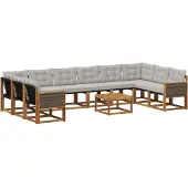 vidaXL Outdoor-Sofagarnitur 11 Stk. Natur und Hellgrau