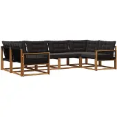vidaXL Outdoor-Sofagarnitur mit Kissen 6 pcs Natürlich und Schwarz