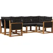 vidaXL Outdoor-Sofagarnitur 6 Stk. Natürlich und Schwarz
