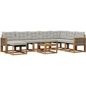 vidaXL Outdoor-Sofagarnitur 9 Stk. Natur und Hellgrau