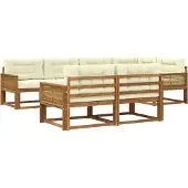 vidaXL Outdoor-Sofagarnitur mit Kissen 7 pcs Natur und Creme