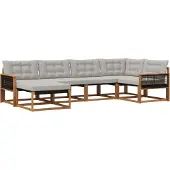 vidaXL Outdoor-Sofagarnitur mit Kissen 6 pcs Natürlich und Hellgrau