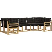 vidaXL Outdoor-Sofagarnitur mit Kissen 7 pcs Weiß und Schwarz