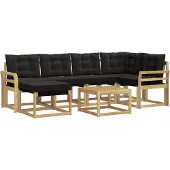 vidaXL Outdoor-Sofagarnitur mit Kissen 7 pcs Weiß und Schwarz
