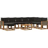 vidaXL Outdoor-Sofagarnitur 9 Stk. Natürlich und Schwarz