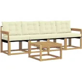 vidaXL Outdoor-Sofagarnitur mit Kissen 5 pcs Weiß und Creme