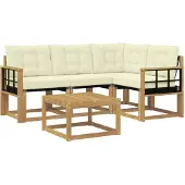 vidaXL Outdoor-Sofagarnitur mit Kissen 5 pcs Weiß und Creme
